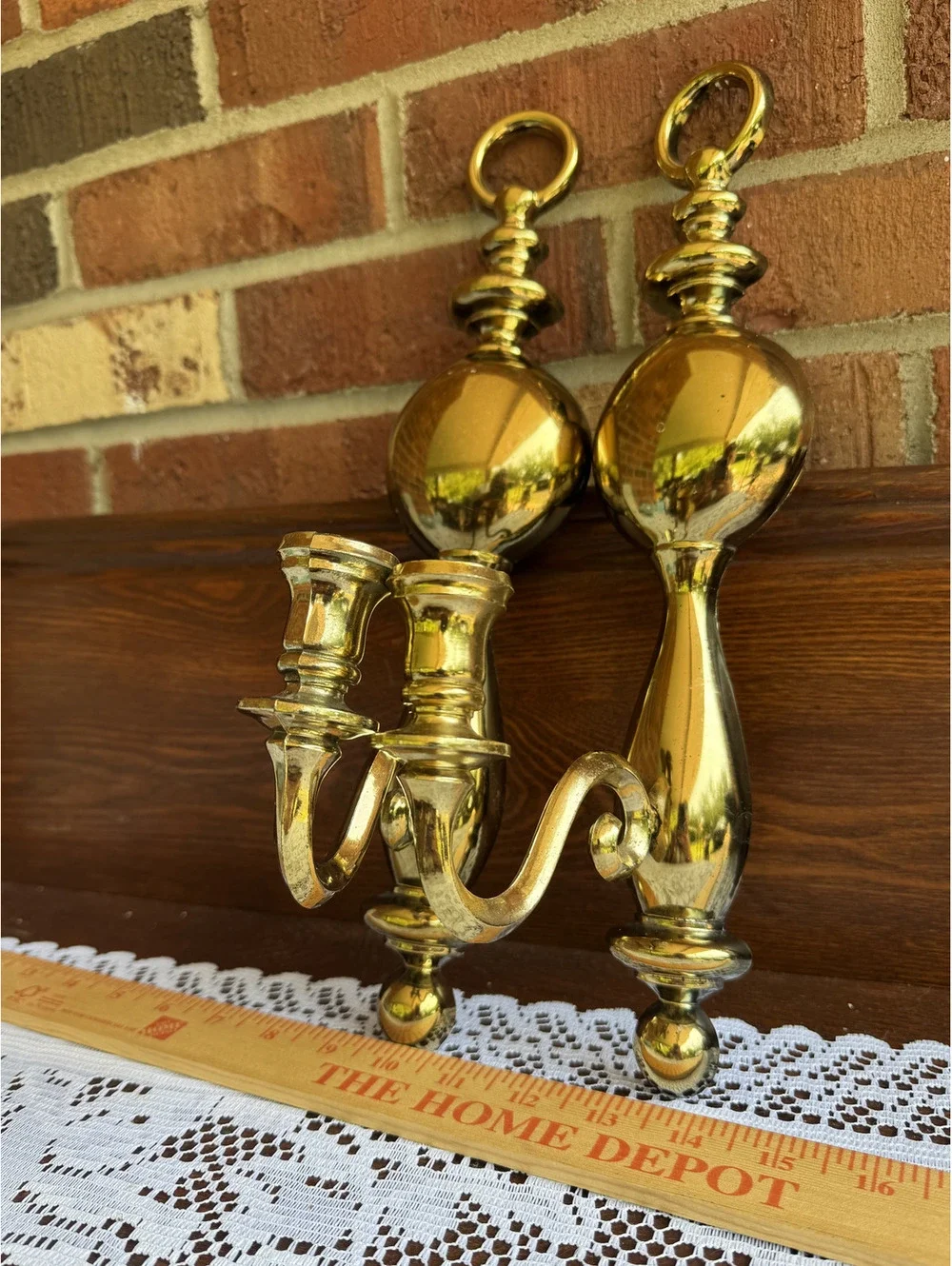 Vintage MCM Gold Finish Double Candle Holder Wall Sconces Set (Plastic)